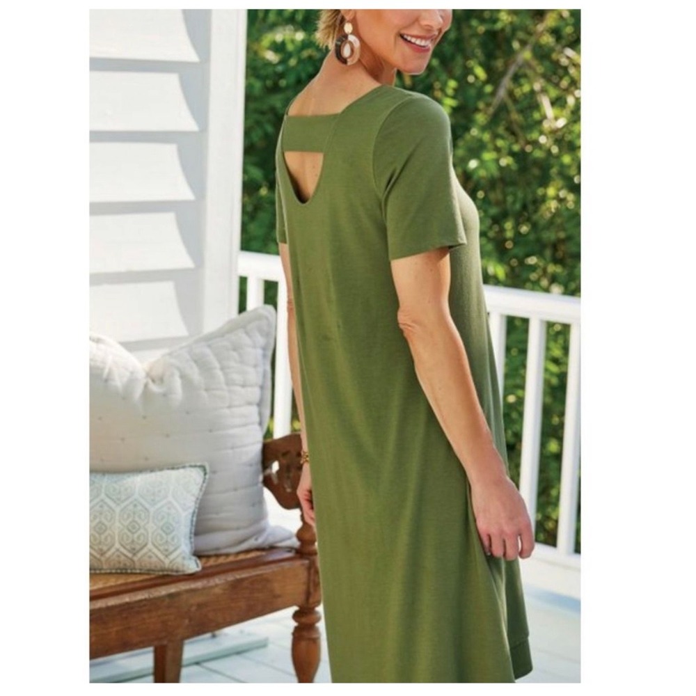 Soft Surroundings Olive Green Pima Cotton Cutout Camille Dress Petite M boho